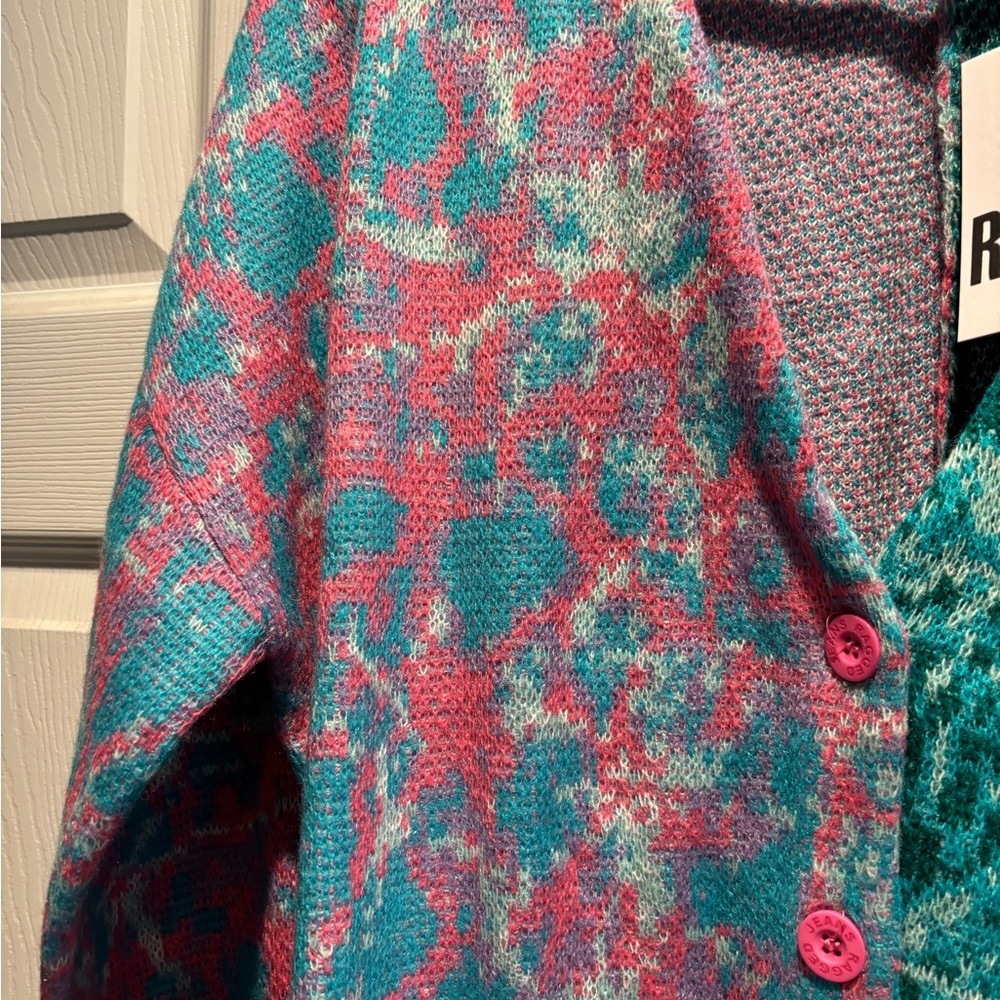 Ragged Priest Pink and Green Women's Cardigan Sweater - Picture 3 of 5